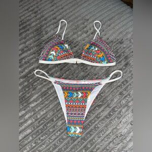 Two Piece Bikini Women’s Size L Halter Triangle Top High Cut Bottoms White